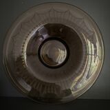 Old Verrex smoked glass fruit bowl, with a radius decoration cut into the glass