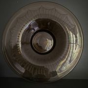Old Verrex smoked glass fruit bowl, with a radius decoration cut into the glass