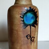 Ceramic vase "Poterie du Colombier" vintage blue sun