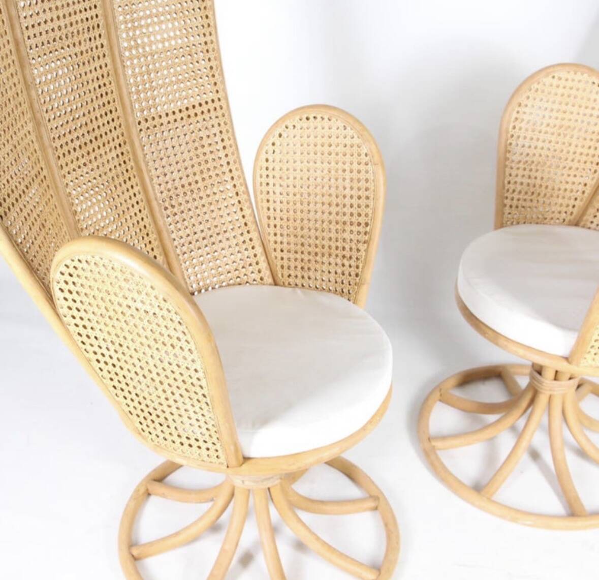 Pair of rattan and cane armchairs