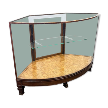 Antique Curved Glass Display Cabinet – Wooden Showcase – Early 20th Century