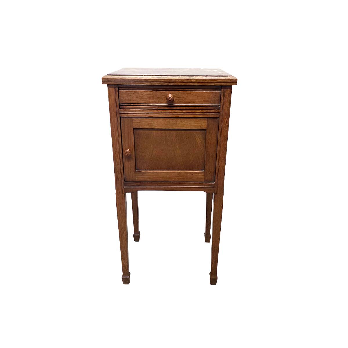 Antique French Oak Bedside Table With Marble Top, early 1900s