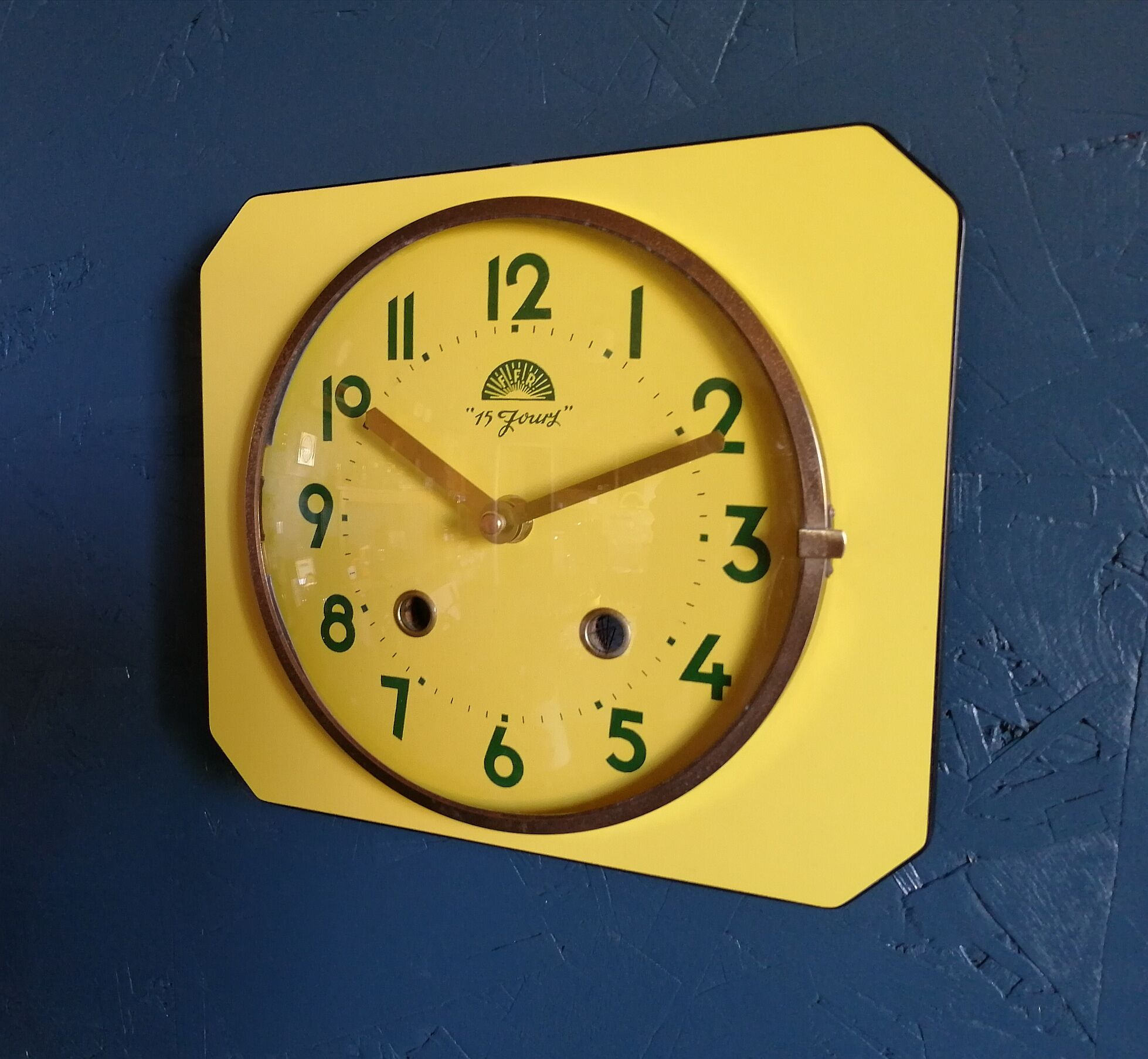 Vintage formica clock silent wall clock "FFR Golden Yellow"