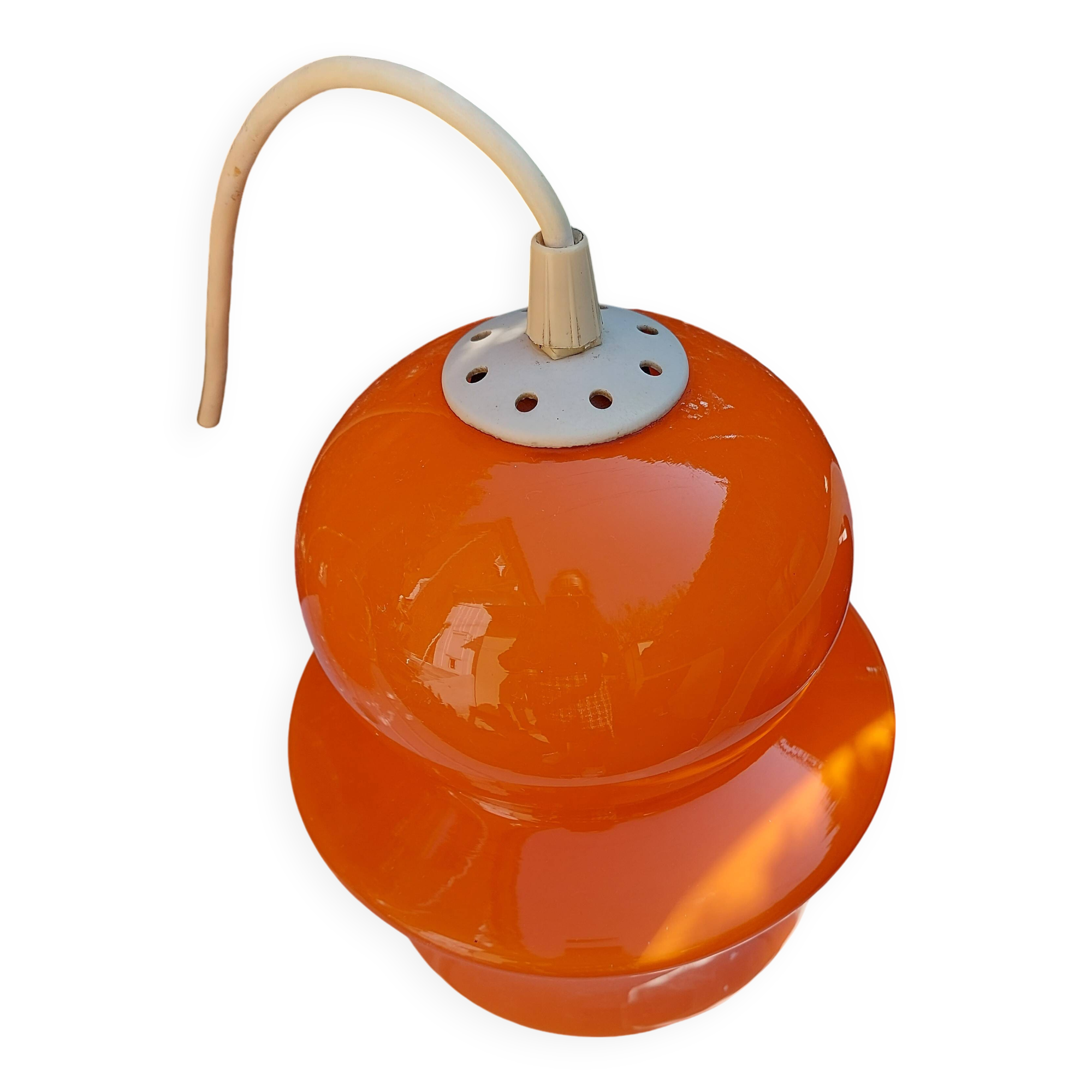 Orange opaline ceiling lamp suspension 1970