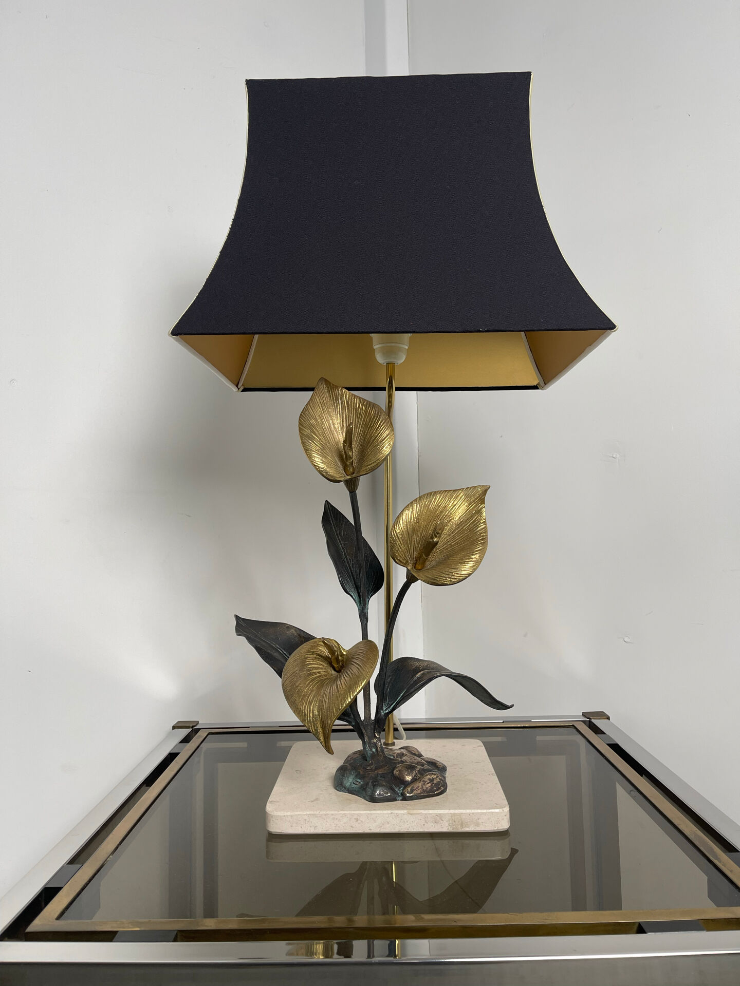 Lampe florale bronze 1970