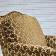 1950s, Danish relax chair, furniture velour, carved ash wood.