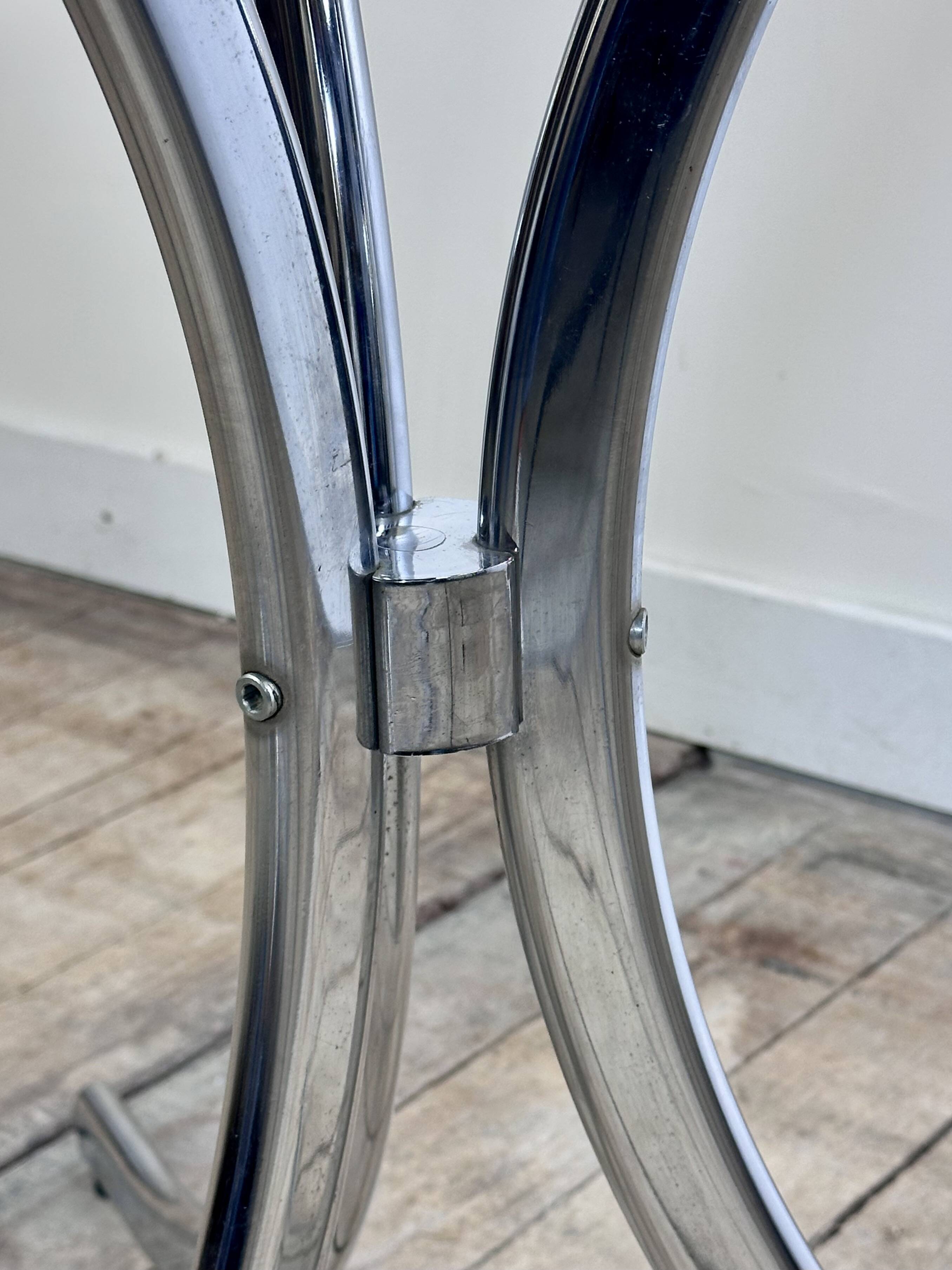 Vintage 1970s round metal and smoked glass table