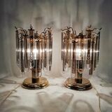 Paire de lampes de table avec des cristaux verticaux rigides 1980