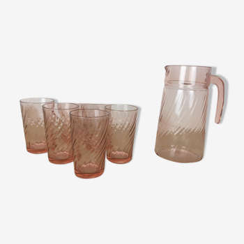 Pink glasses and pitcher, orangeade service