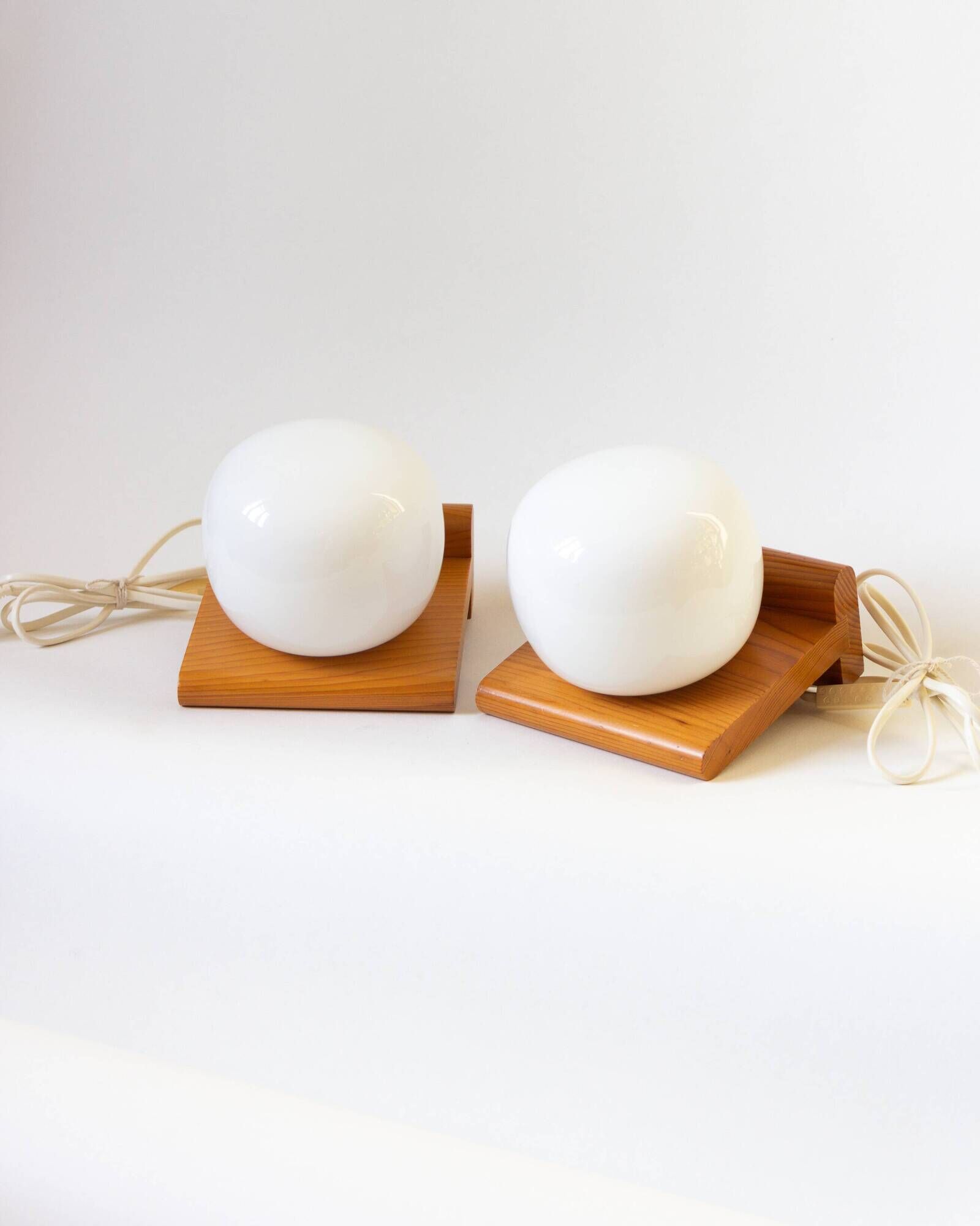 Pair of pine and opaline wall lights, 70s/80s