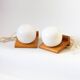 Pair of pine and opaline wall lights, 70s/80s