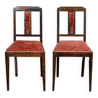 Paire de chaises Art déco, décoratives en velours rouge