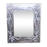 Vintage 70s Art Nouveau style hand-embossed tin wall mirror