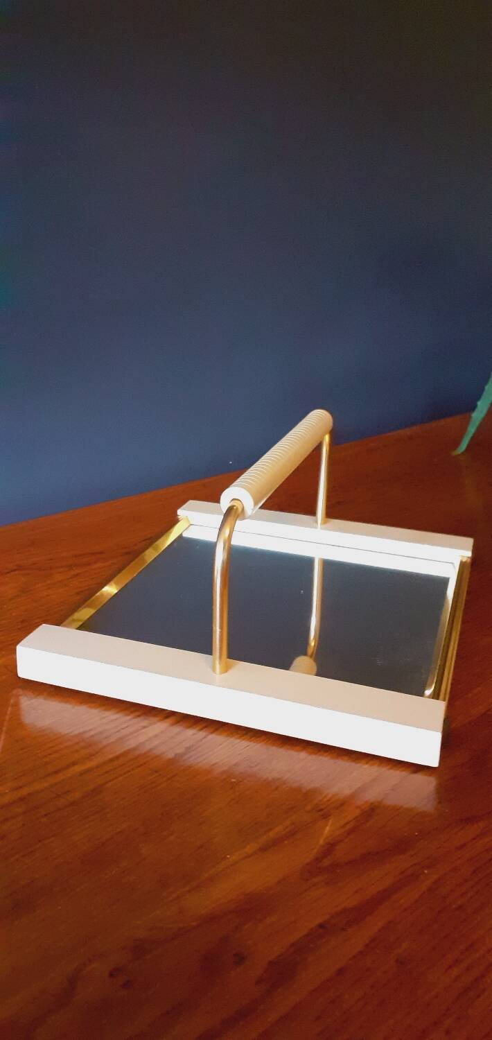 Plateau vintage année 50 en bois laqué et métal doré