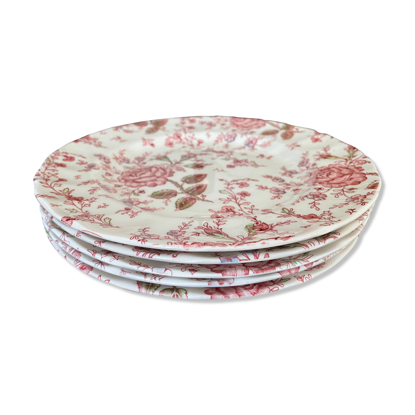 Set of 5 flat plates johnson brother pink chintz