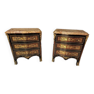 Imposing pair of bedside tables style Napoleon III Boulle