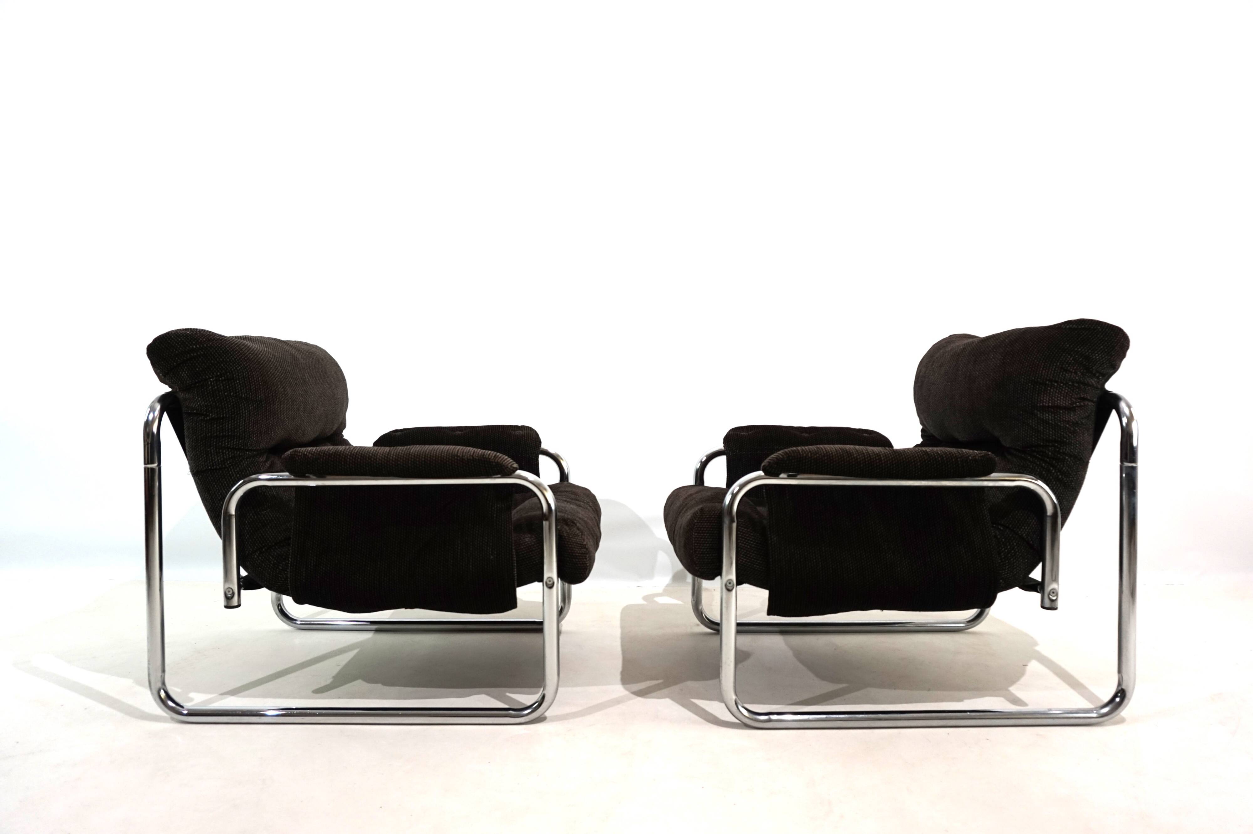 Lot de 2 fauteuils lounge cantilever chromés Herlag par Johan Bertil Häggström