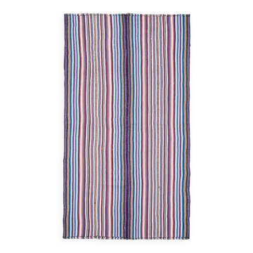 Tapis turc Oushak fait main en laine et coton bleu 158x282