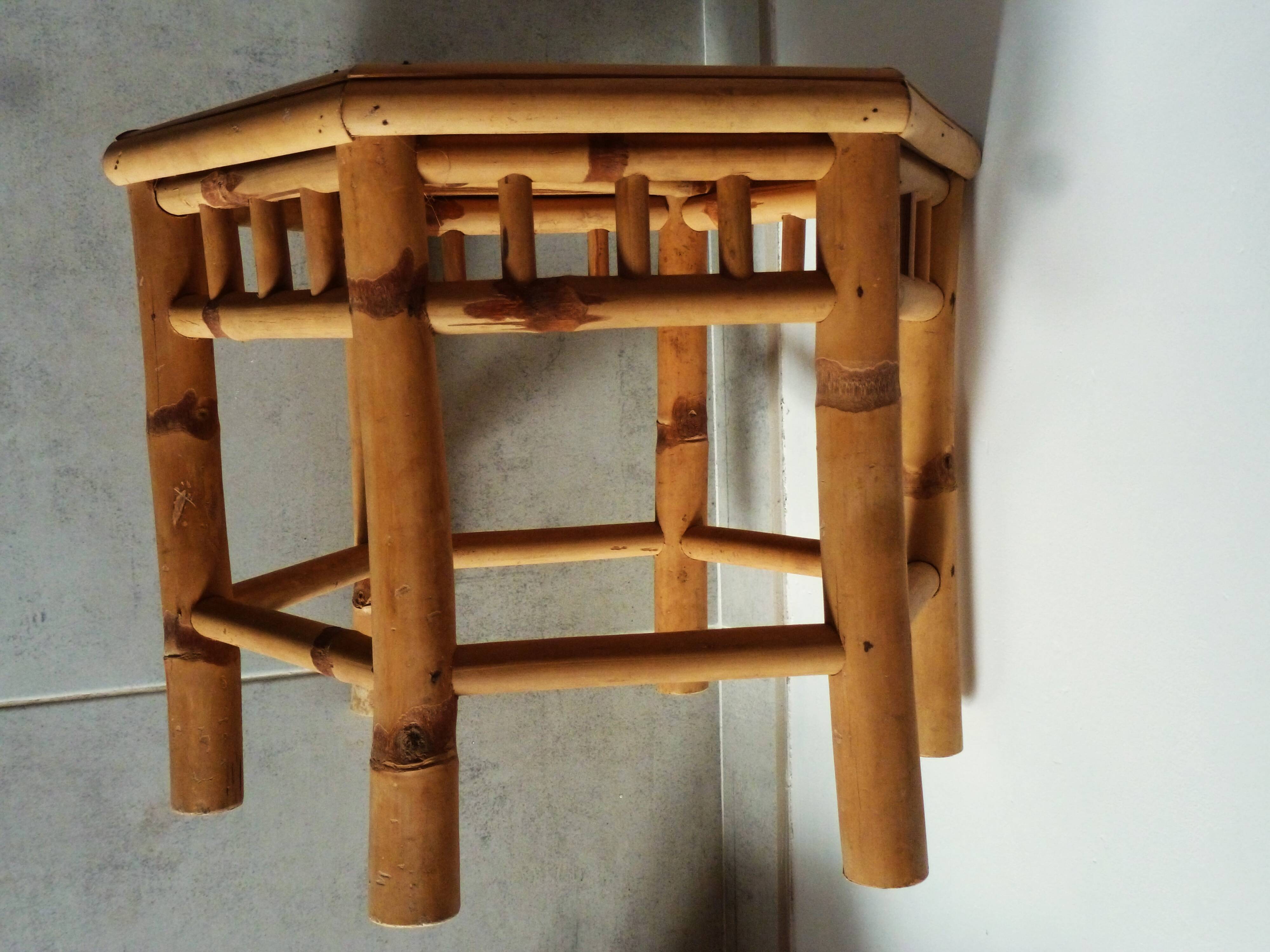 Bamboo side table, bamboo coffee table, bamboo stool.