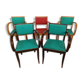 Lot 5 armchairs bridge skai and wood - red green