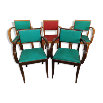 Lot 5 armchairs bridge skai and wood - red green