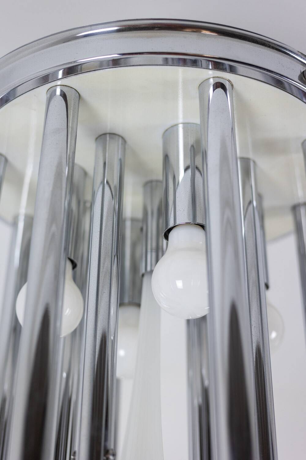 Murano glass and chrome metal chandelier. 1970s.