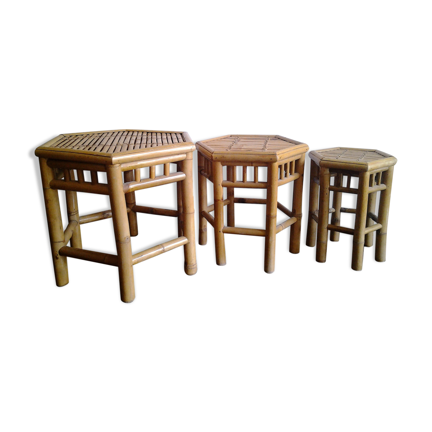 Table gigogne rotin bambou vintage