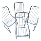 Set of designer metal chevron chairs