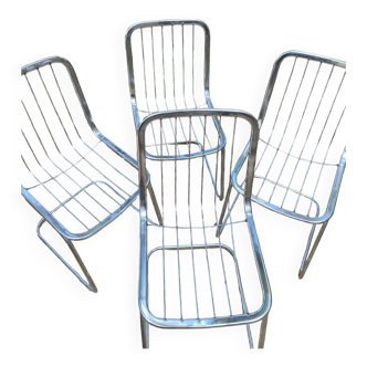 Set of designer metal chevron chairs