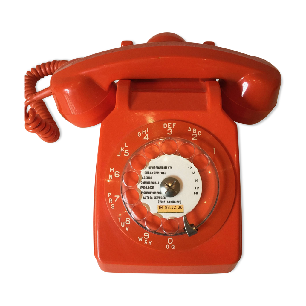 Téléphone orange à cadran rotatif début des années 80 Selency