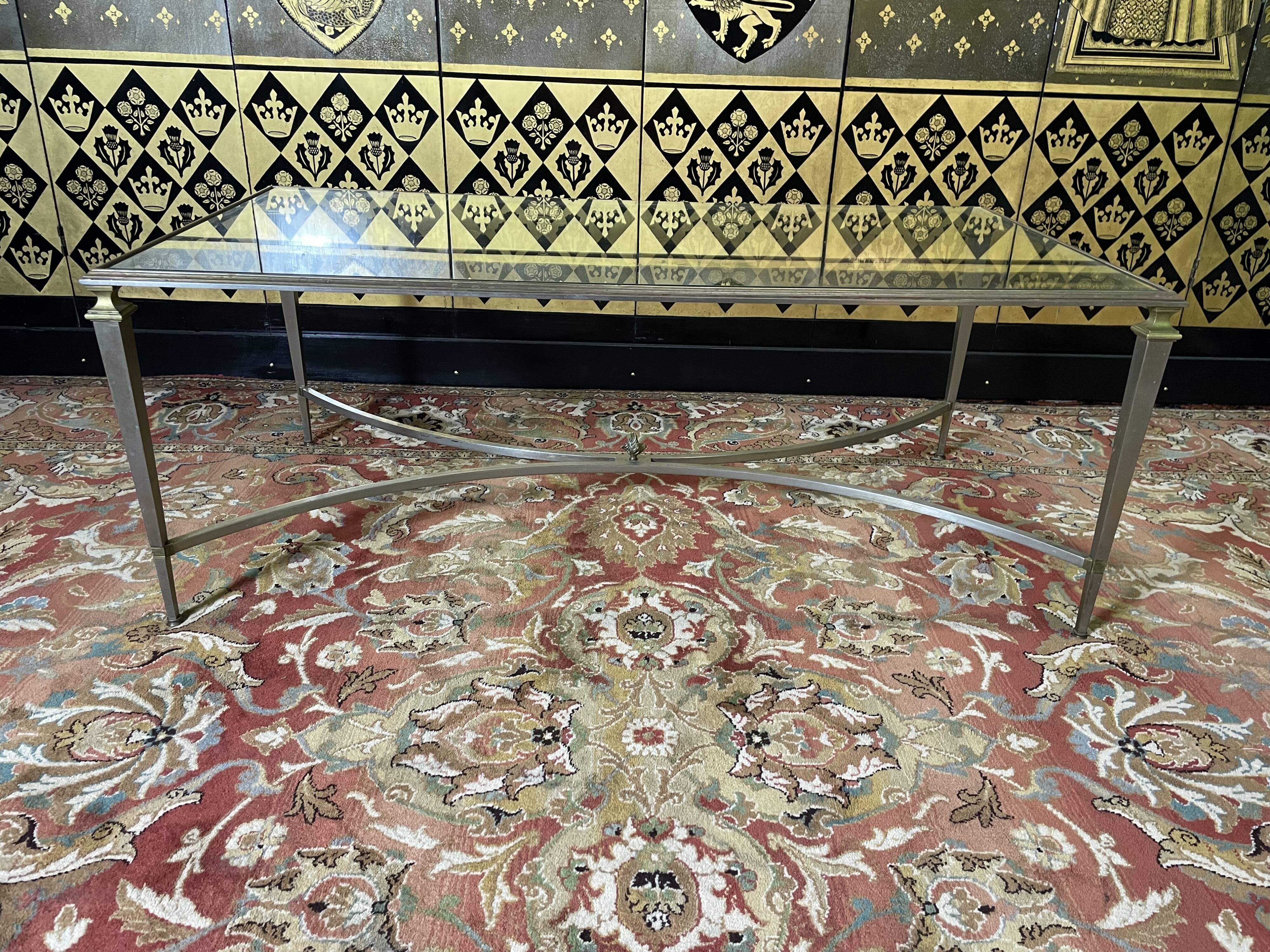 Neoclassical brass and glass coffee table