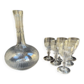 Carafe et 6 verres à porto cristal taillé XIXème