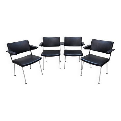 Chaises Gispen Cordemeyer 1265 vintage (années 60) en skai noir (4x)