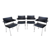 Chaises Gispen Cordemeyer 1265 vintage (années 60) en skai noir (4x)