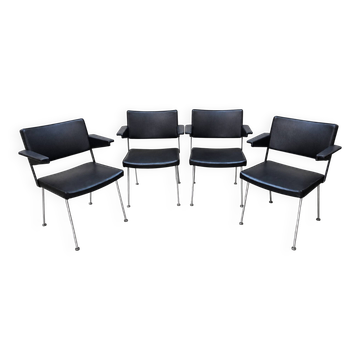 Vintage (60s) Gispen Cordemeyer 1265 chairs black skai (4x)
