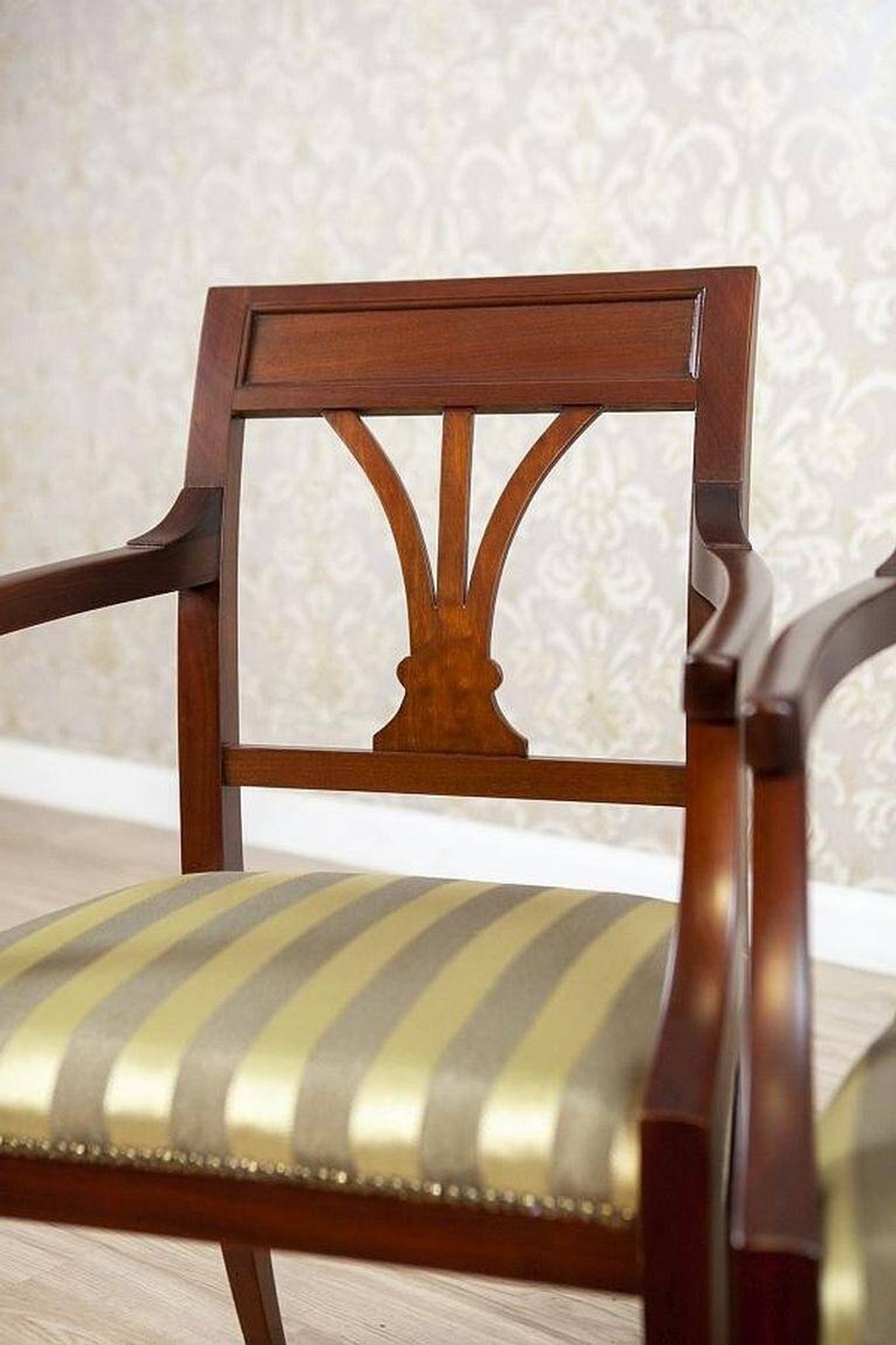 Set of Armchairs in Classicizing Forms in Striped Upholstery, 1990s