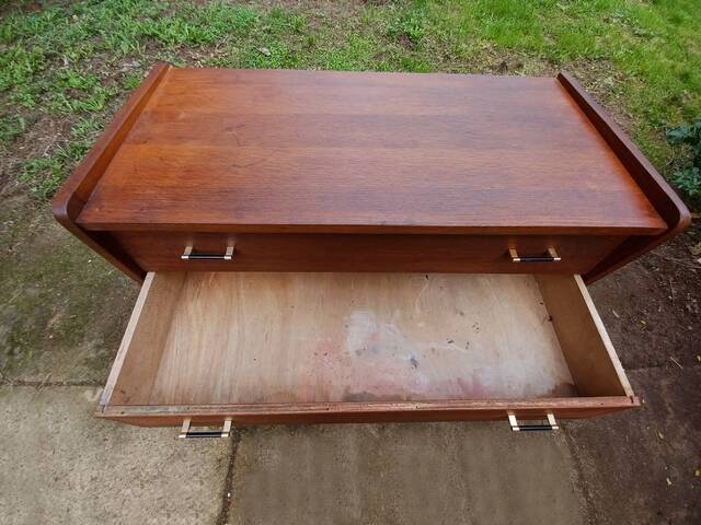 Antique vintage chest of drawers with wooden compass feet