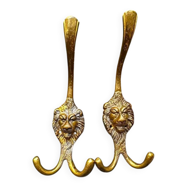 2 patères lion en laiton massif Art Nouveau