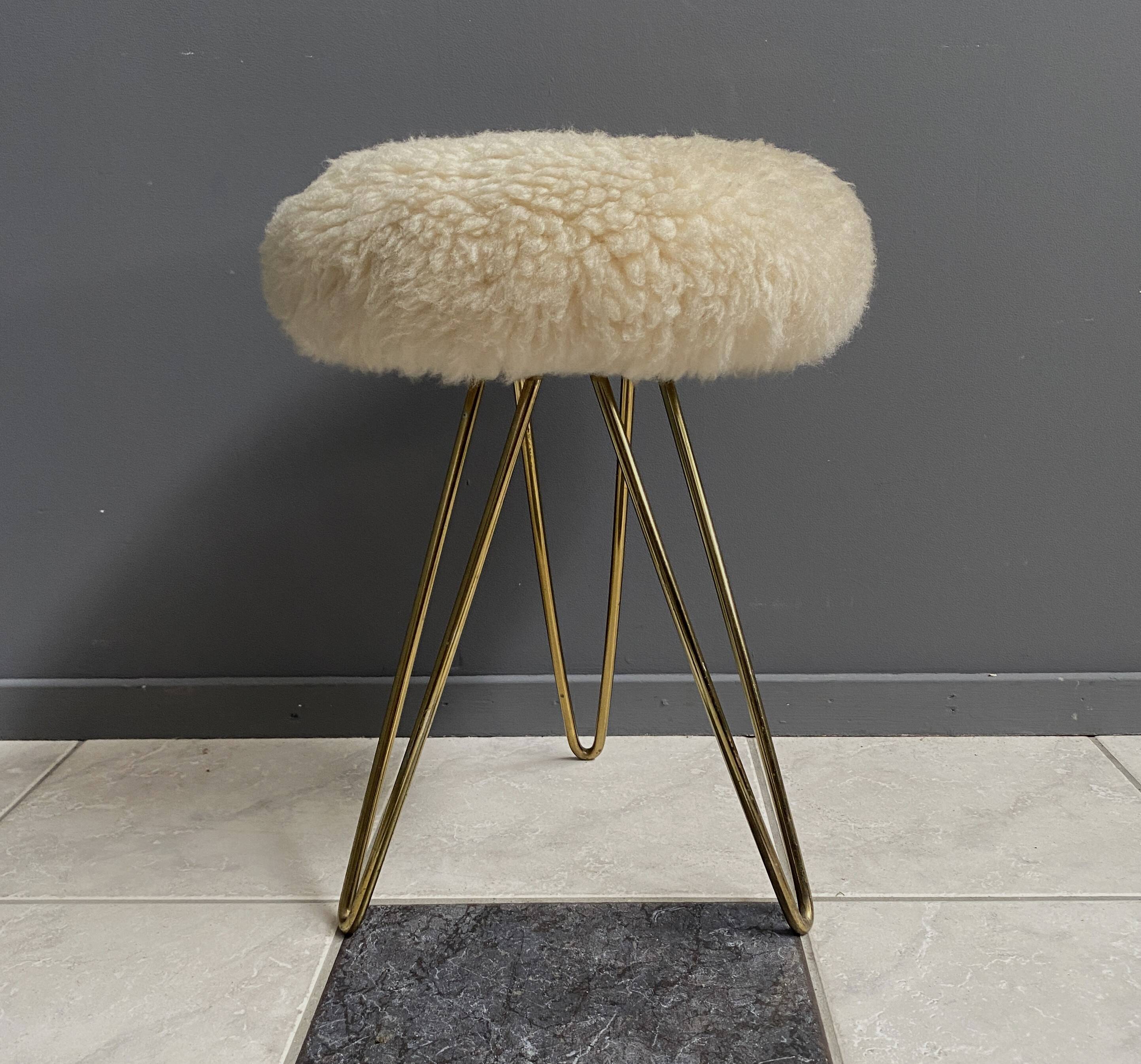 wool top brass small stool 1960s