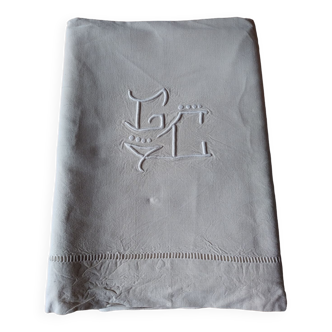 Drap ancien métis monogrammé LC style art déco