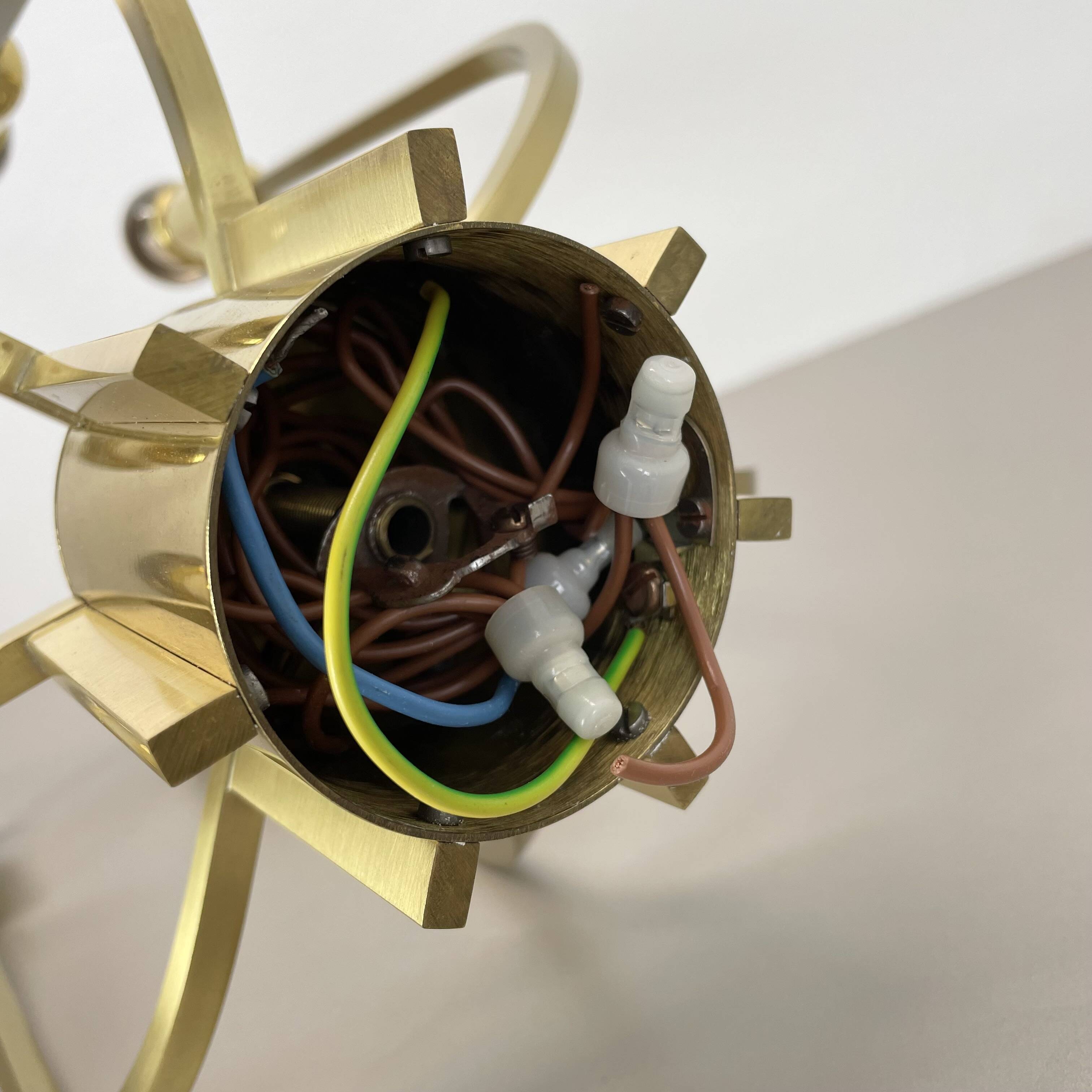 Large cubic brass 7 bulb flush mount ceiling light, italy 1970s