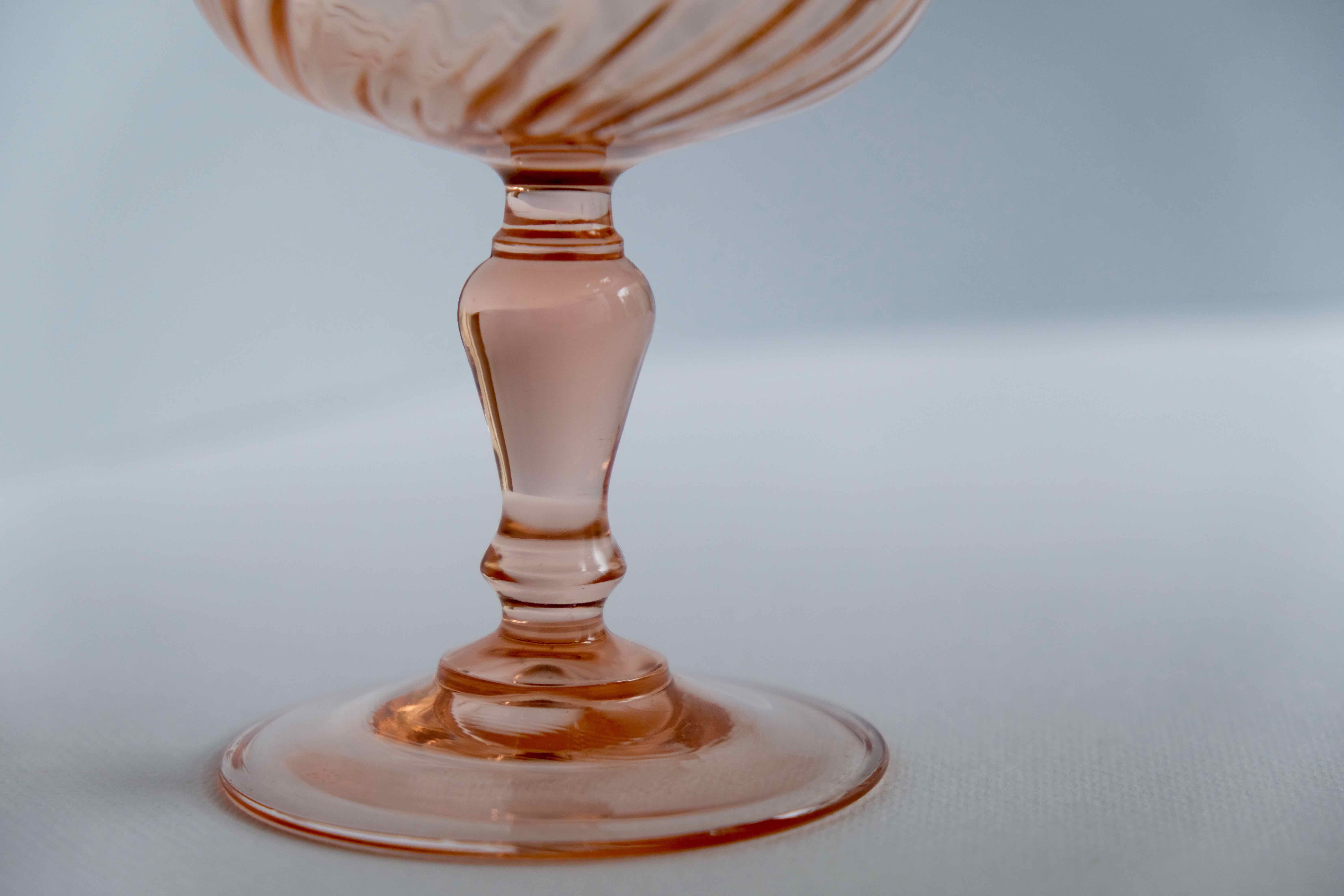 Set of 6 cups champagne rose vintage Rosaline pink swirl glass Arcoroc Luminarc France