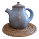 Ceramic teapot in blue/grey glaze, signed by Jeanne and Norbert Pierlot.