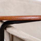 Danish armchair in Leather, Steel and Teak, Balloon model by Hans Olsen 1960.