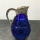 Former pitcher carafe art de blue moulded glass - vintage metal anse