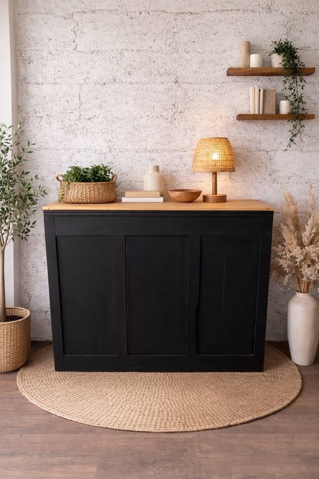 Black and wood counter