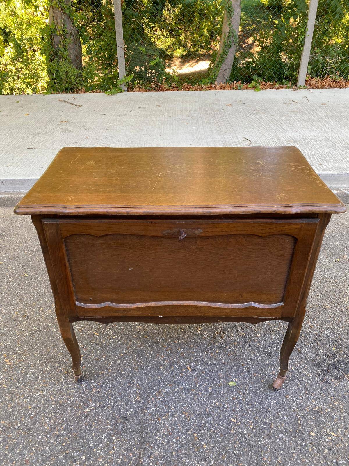 Vintage side table with drop leaf & wheels in Louis XV style