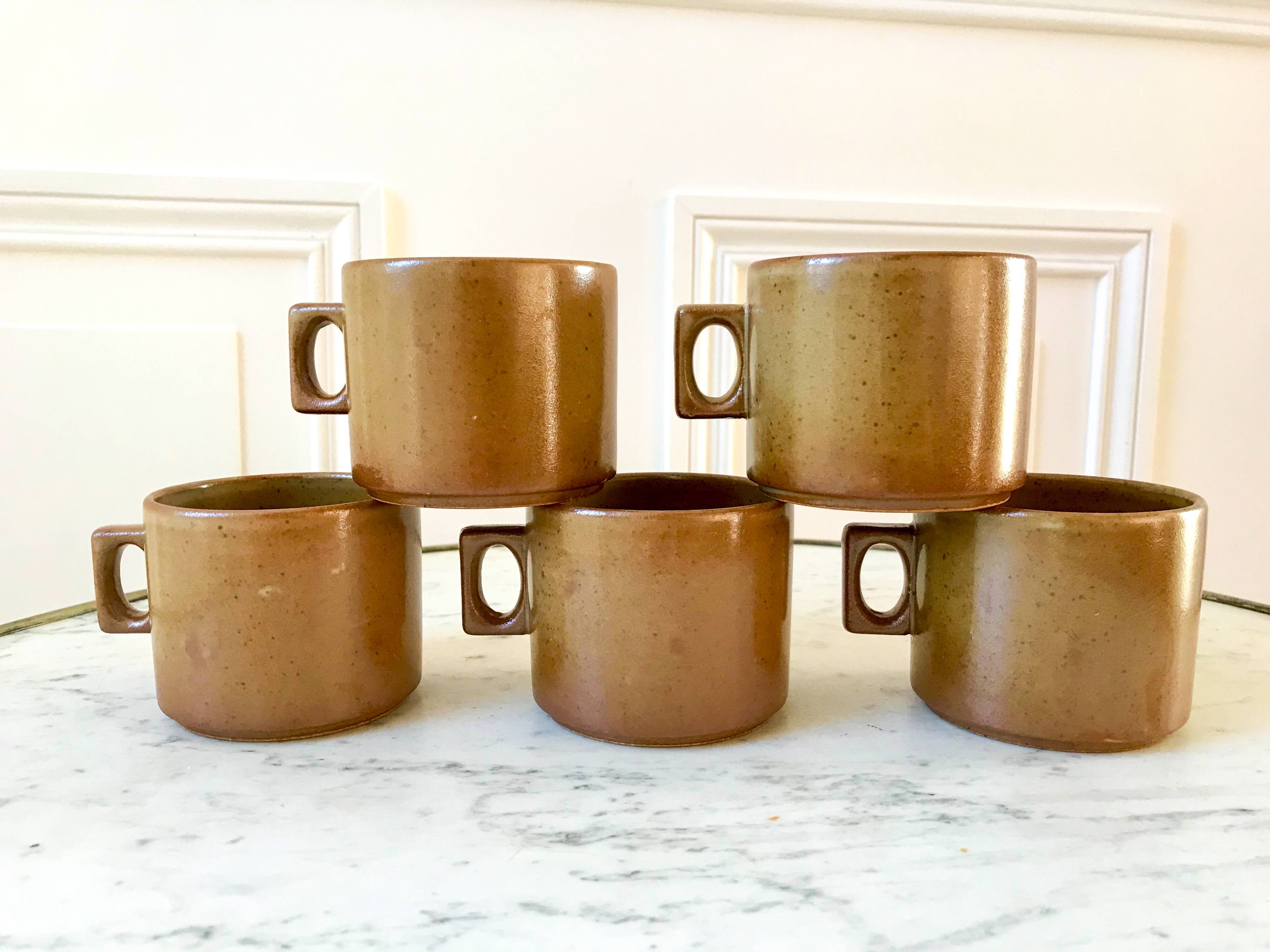 lot de 5 tasses en thé en grès de France anse design années 70
