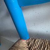 Pair of Provençal armchairs in painted wood and straw, around 1960.