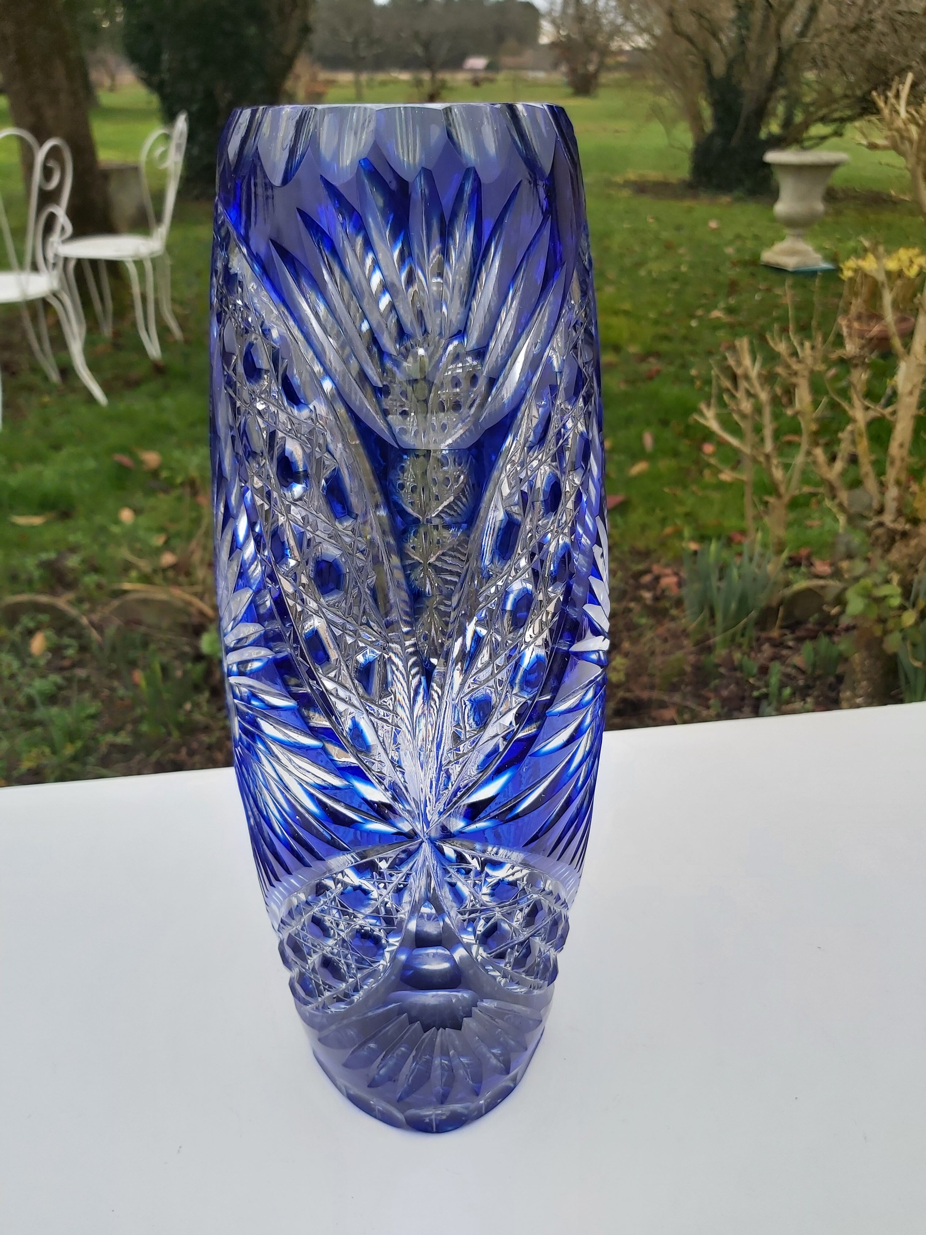 Bohemian crystal blue vase height 36.5 cm7